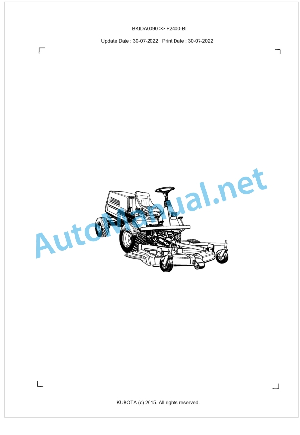 Kubota F2400-BI Parts Manual PDF BKIDA0090 1 Kubota F2400-BI Parts Manual PDF BKIDA0090
