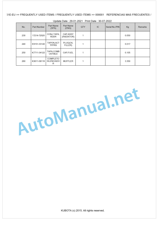 Kubota F251E-EU Parts Manual PDF BKIDA5217 1 Kubota F251E-EU Parts Manual PDF BKIDA5217