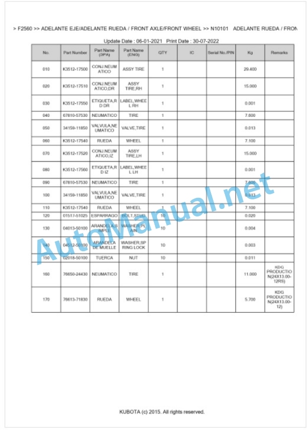 Kubota F2560 Parts Manual PDF BKIDA0229 4 Kubota F2560 Parts Manual PDF BKIDA0229-4
