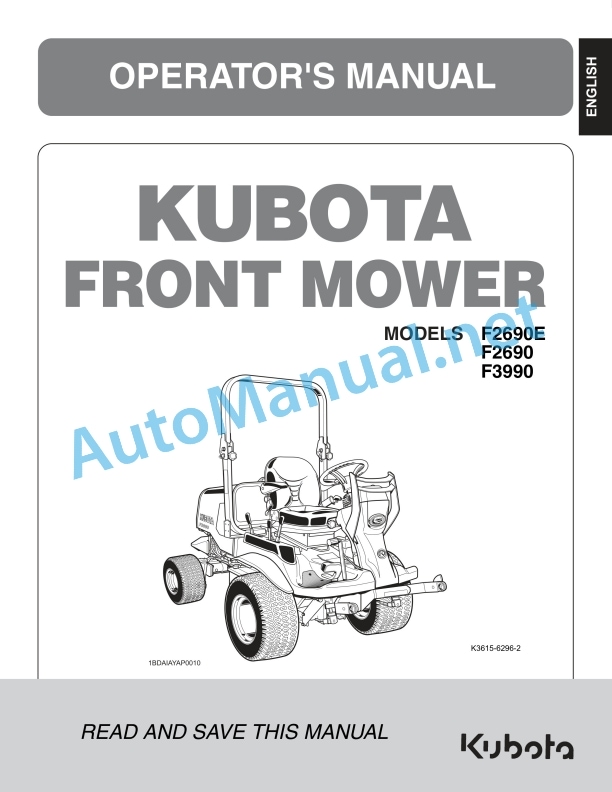 Kubota F2690E, F2690, F3990 Front Mower Operators Manual PDF