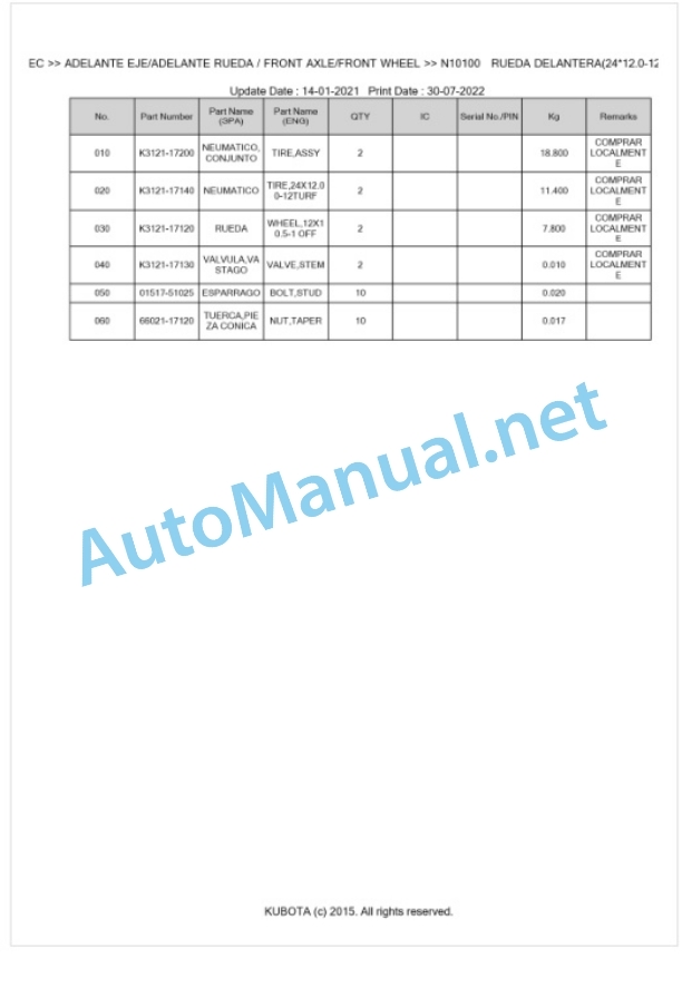 Kubota F2880-EC Parts Manual PDF BKIDA0315 4 Kubota F2880-EC Parts Manual PDF BKIDA0315-4