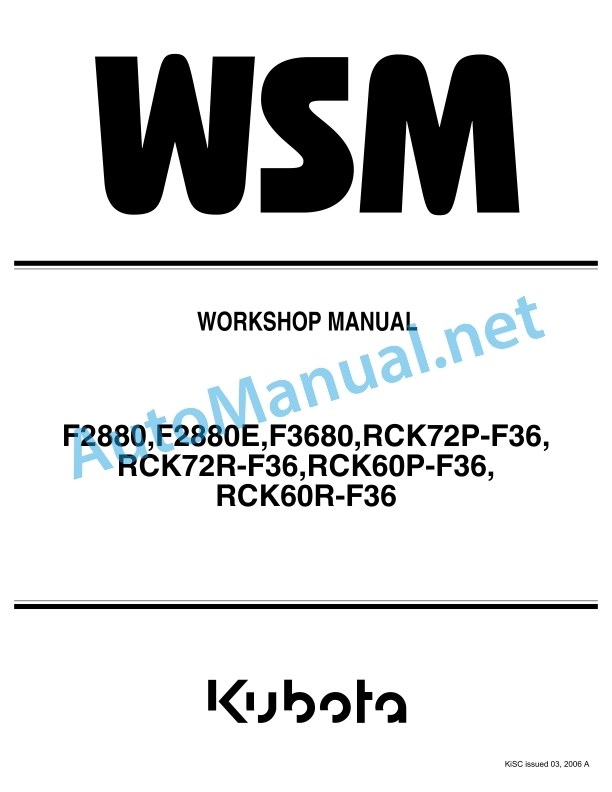 Kubota F2880, F2880E, F3680, RCK72P-F36, RCK72R Workshop Manual PDF