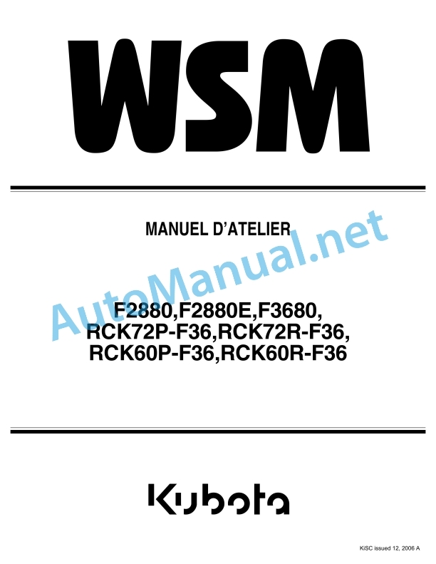 Kubota F2880, F2880E, F3680, RCK72P-F36, RCK72R Workshop Manual PDF FR