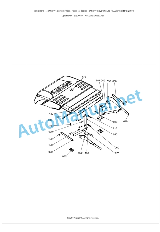Kubota F2880, F3680 Series CANOPY Parts Manual PDF BKIDE5018 1 Kubota F2880, F3680 Series CANOPY Parts Manual PDF BKIDE5018