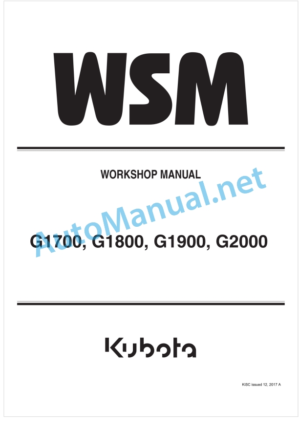 Kubota G1700, G1800, G1900, G2000 Workshop Manual PDF