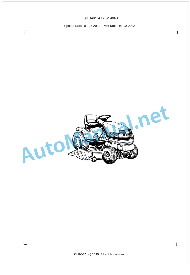 Kubota G1700-S Parts Manual PDF BKIDA0104 1 Kubota G1700-S Parts Manual PDF BKIDA0104