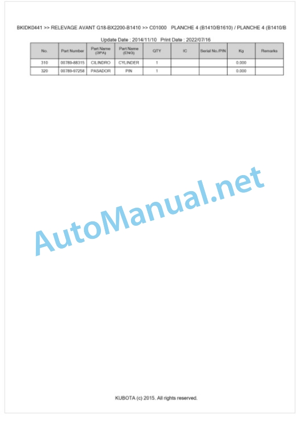 Kubota G18-BX2200-B1410 Relevage Avant Parts Manual PDF BKIDK0441 5 Kubota G18-BX2200-B1410 Relevage Avant Parts Manual PDF BKIDK0441-5