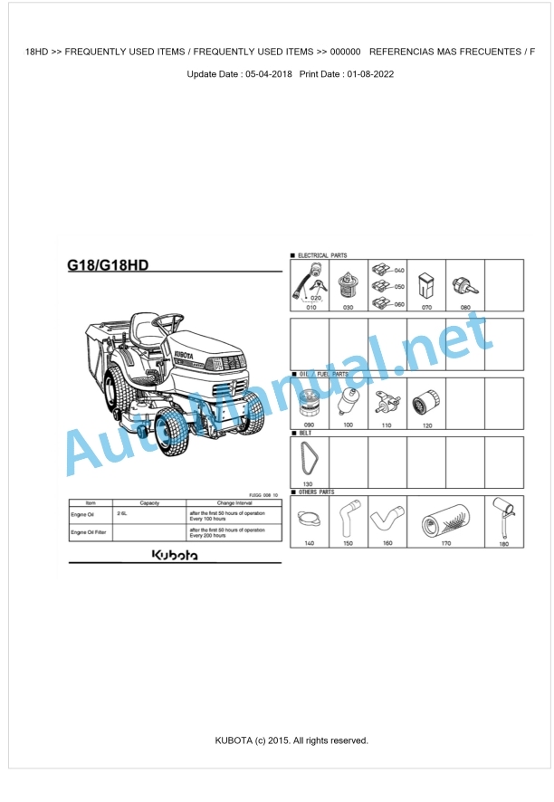 Kubota G18HD Parts Manual PDF BKIDK0500 1 Kubota G18HD Parts Manual PDF BKIDK0500