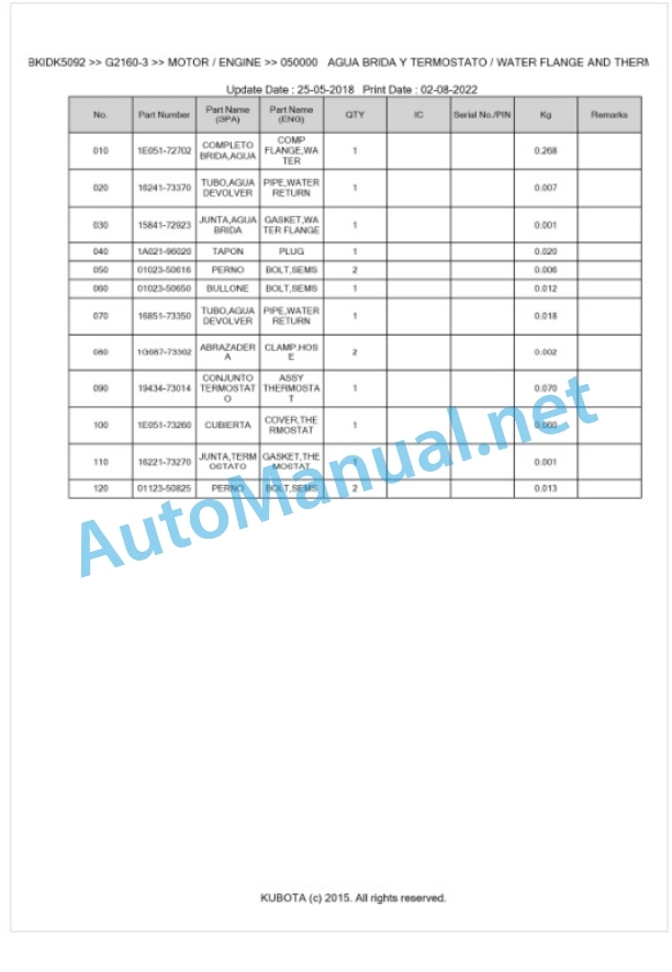 Kubota G2160-3 Parts Manual PDF BKIDK5092 2 Kubota G2160-3 Parts Manual PDF BKIDK5092-2