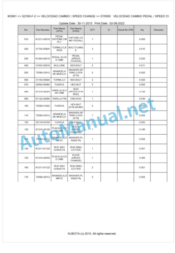 Kubota G2160-F-2 Parts Manual PDF BKIDK5061 4 Kubota G2160-F-2 Parts Manual PDF BKIDK5061-4