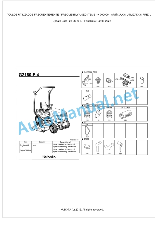 Kubota G2160-F-4 Parts Manual PDF BKIDK5248
