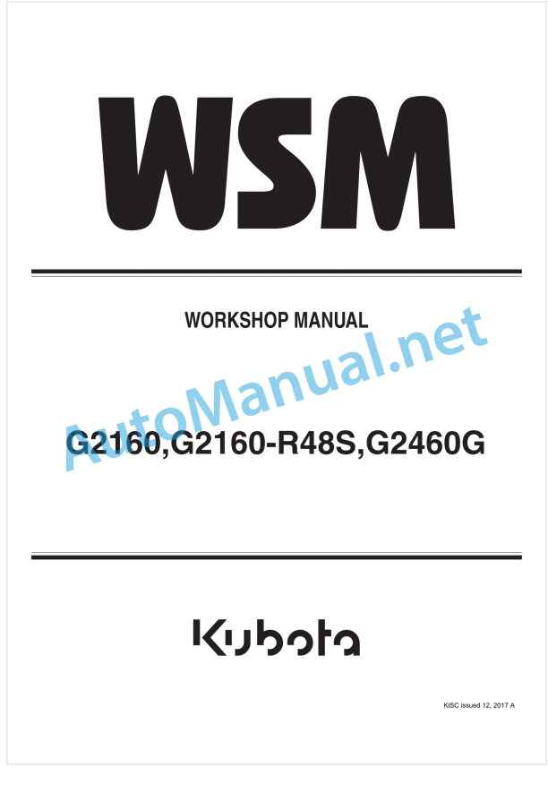 Kubota G2160, G2160-R48S, G2460G Workshop Manual PDF