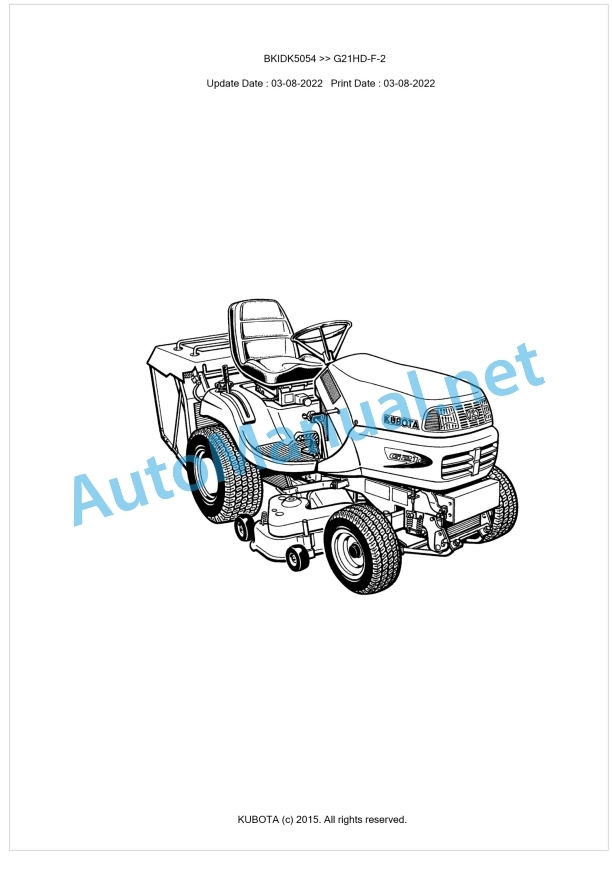 Kubota G21HD-F-2 Parts Manual PDF BKIDK5054 1 Kubota G21HD-F-2 Parts Manual PDF BKIDK5054