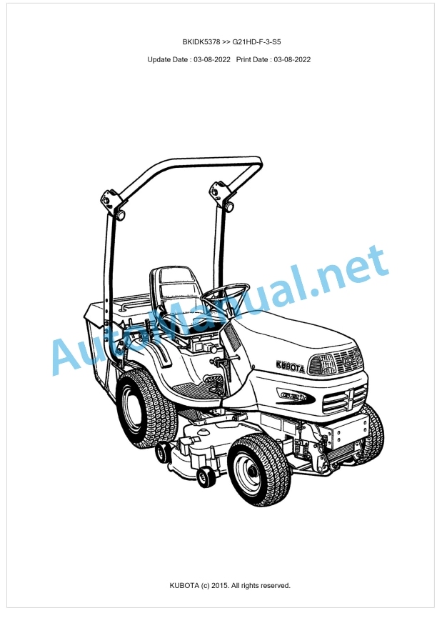 Kubota G21HD-F-3-S5 Parts Manual PDF BKIDK5378 1 Kubota G21HD-F-3-S5 Parts Manual PDF BKIDK5378