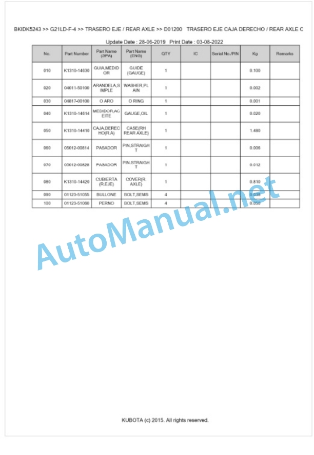 Kubota G21LD-F-4 Parts Manual PDF BKIDK5243 4 Kubota G21LD-F-4 Parts Manual PDF BKIDK5243-4
