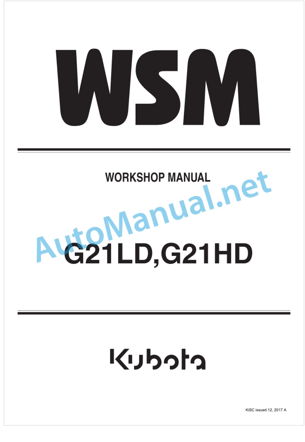 Kubota G21LD, G21HD Workshop Manual PDF