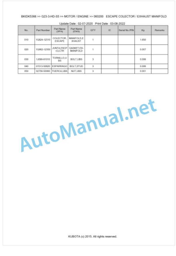 Kubota G23-3-HD-S5 Parts Manual PDF BKIDK5366 2 Kubota G23-3-HD-S5 Parts Manual PDF BKIDK5366-2