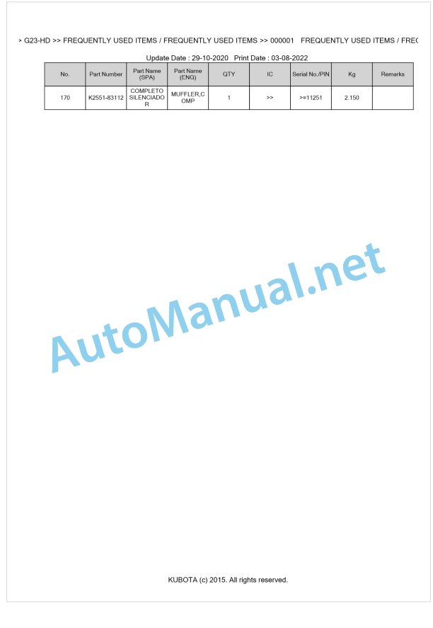Kubota G23-HD Parts Manual PDF BKIDK0688 1 Kubota G23-HD Parts Manual PDF BKIDK0688