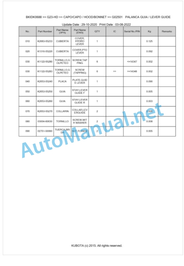 Kubota G23-HD Parts Manual PDF BKIDK0688 5 Kubota G23-HD Parts Manual PDF BKIDK0688-5