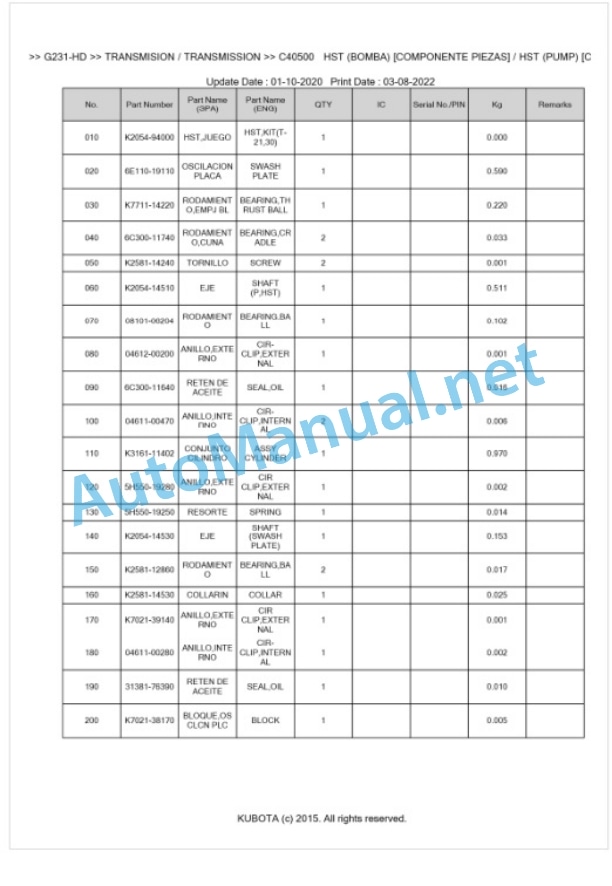 Kubota G231-HD Parts Manual PDF BKIDK5410 3 Kubota G231-HD Parts Manual PDF BKIDK5410-3
