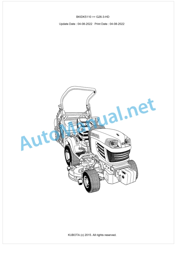 Kubota G26-3-HD Parts Manual PDF BKIDK5110 1 Kubota G26-3-HD Parts Manual PDF BKIDK5110