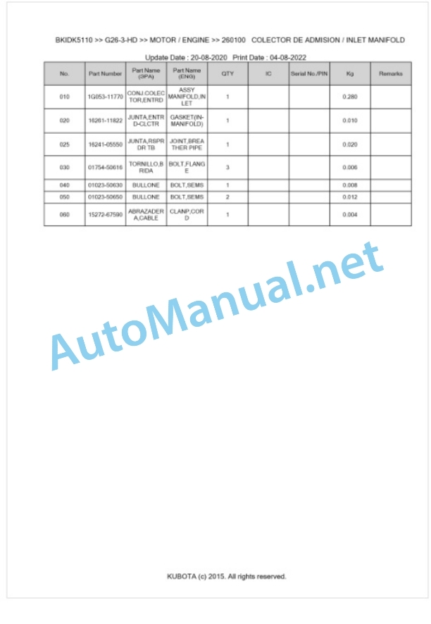 Kubota G26-3-HD Parts Manual PDF BKIDK5110 2 Kubota G26-3-HD Parts Manual PDF BKIDK5110-2