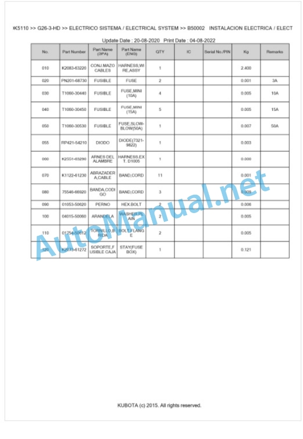 Kubota G26-3-HD Parts Manual PDF BKIDK5110 3 Kubota G26-3-HD Parts Manual PDF BKIDK5110-3