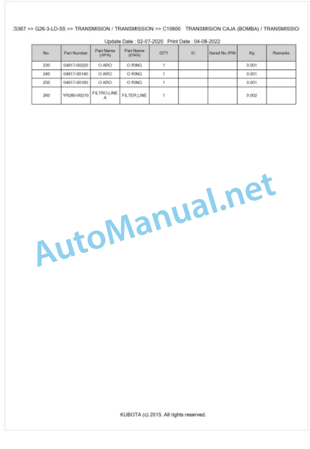 Kubota G26-3-LD-S5 Parts Manual PDF BKIDK5367 3 Kubota G26-3-LD-S5 Parts Manual PDF BKIDK5367-3