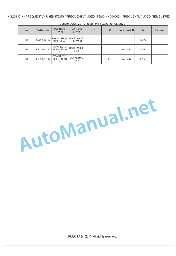 Kubota G26-HD Parts Manual PDF BKIDK0690 1 Kubota G26-HD Parts Manual PDF BKIDK0690