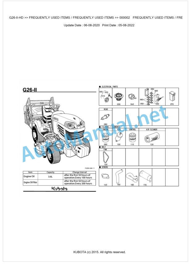 Kubota G26-II-HD Parts Manual PDF BKIDK5043 1 Kubota G26-II-HD Parts Manual PDF BKIDK5043