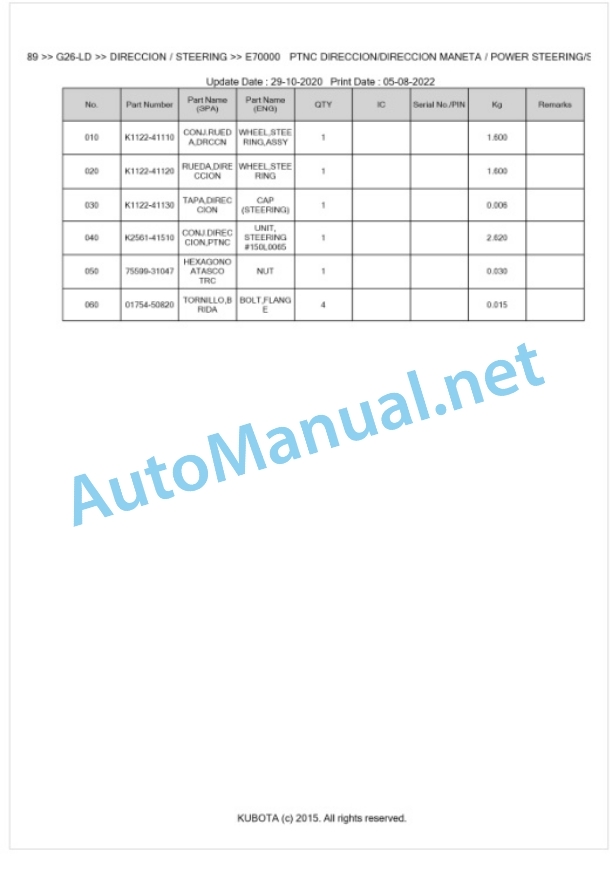 Kubota G26-LD Parts Manual PDF BKIDK0689 4 Kubota G26-LD Parts Manual PDF BKIDK0689-4