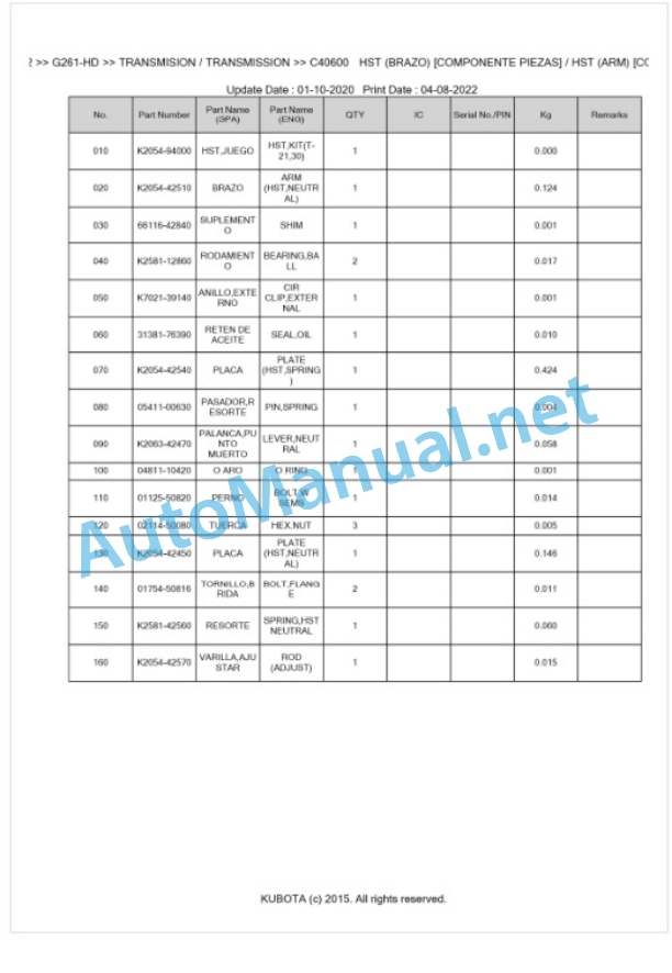Kubota G261-HD Parts Manual PDF BKIDK5412 3 Kubota G261-HD Parts Manual PDF BKIDK5412-3