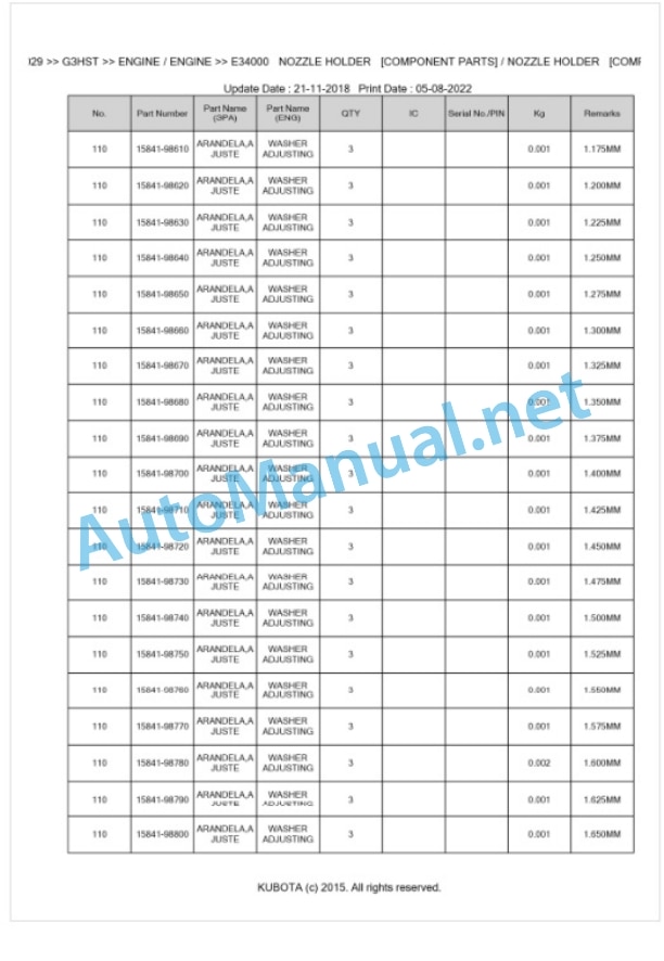Kubota G3HST Parts Manual PDF BKIDA0029 2 Kubota G3HST Parts Manual PDF BKIDA0029-2