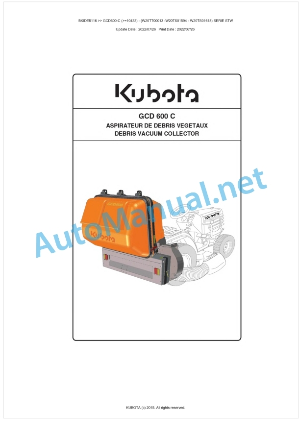 Kubota GCD600-C SERIE STW Parts Manual PDF BKIDE5116 1 Kubota GCD600-C SERIE STW Parts Manual PDF BKIDE5116