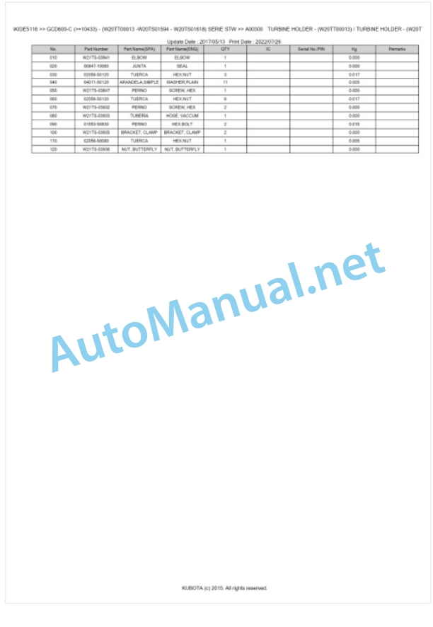 Kubota GCD600-C SERIE STW Parts Manual PDF BKIDE5116 3 Kubota GCD600-C SERIE STW Parts Manual PDF BKIDE5116-3