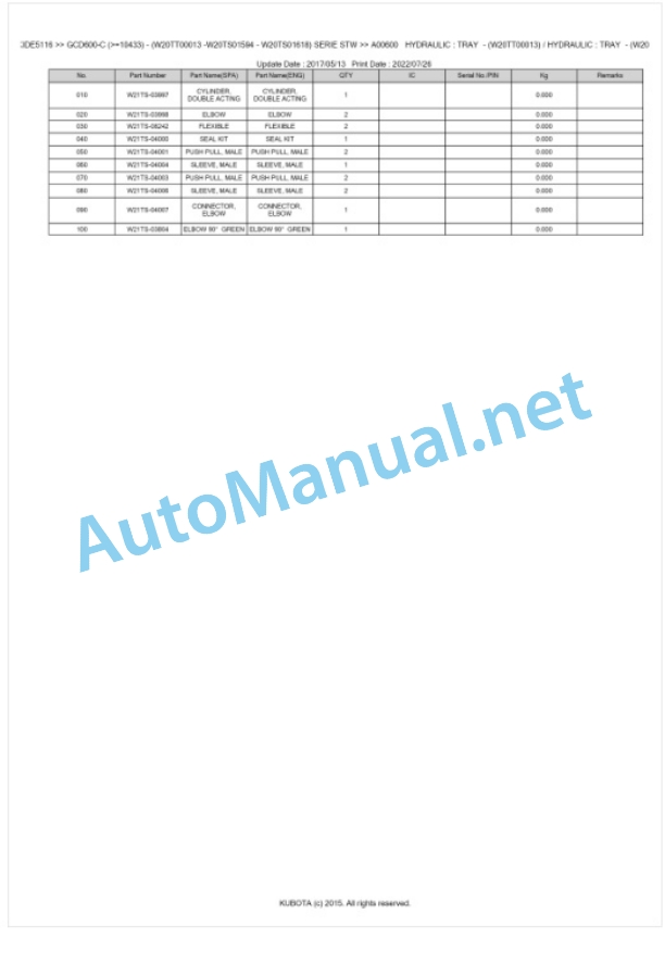 Kubota GCD600-C SERIE STW Parts Manual PDF BKIDE5116 5 Kubota GCD600-C SERIE STW Parts Manual PDF BKIDE5116-5