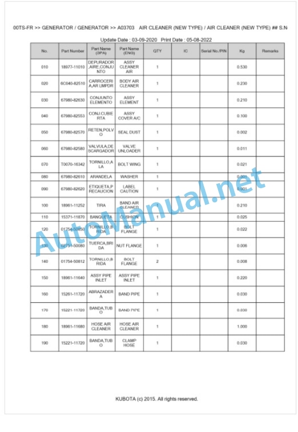 Kubota GL-6500TS-FR Parts Manual PDF BKIDK0476 4 Kubota GL-6500TS-FR Parts Manual PDF BKIDK0476-4
