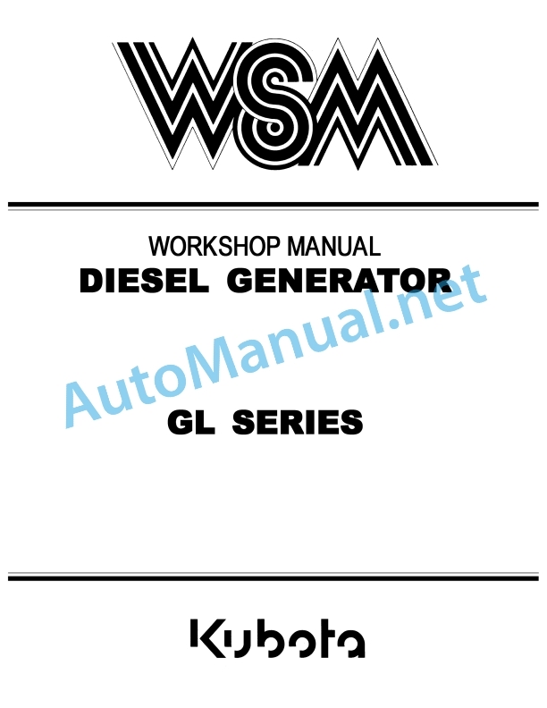 Kubota GL Series Diesel Generator Workshop Manual PDF