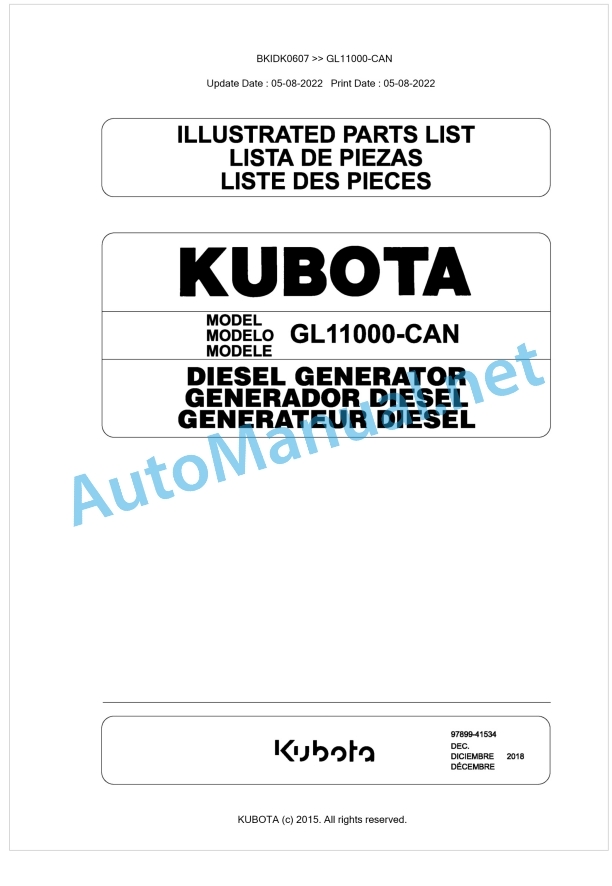 Kubota GL11000-CAN Parts Manual PDF BKIDK0607