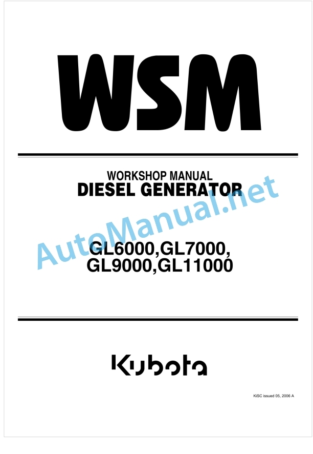 Kubota GL6000, GL7000, GL9000, GL11000 Diesel Engine Workshop Manual PDF