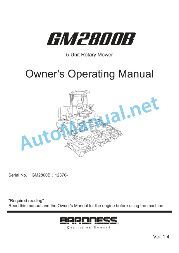Kubota GM2800B 5-Unit Rotary Mover Operators Manual PDF
