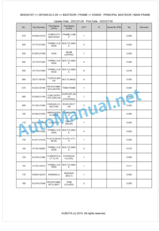 Kubota GR1600-ID-2-S5 Parts Manual PDF BKIDA5197 5 Kubota GR1600-ID-2-S5 Parts Manual PDF BKIDA5197-5