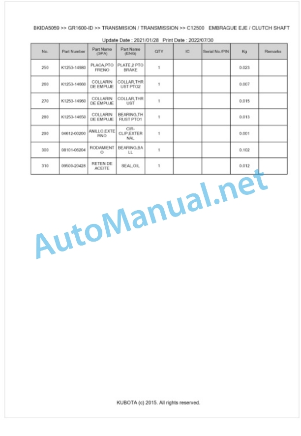 Kubota GR1600-ID Parts Manual PDF BKIDA5059 4 Kubota GR1600-ID Parts Manual PDF BKIDA5059-4