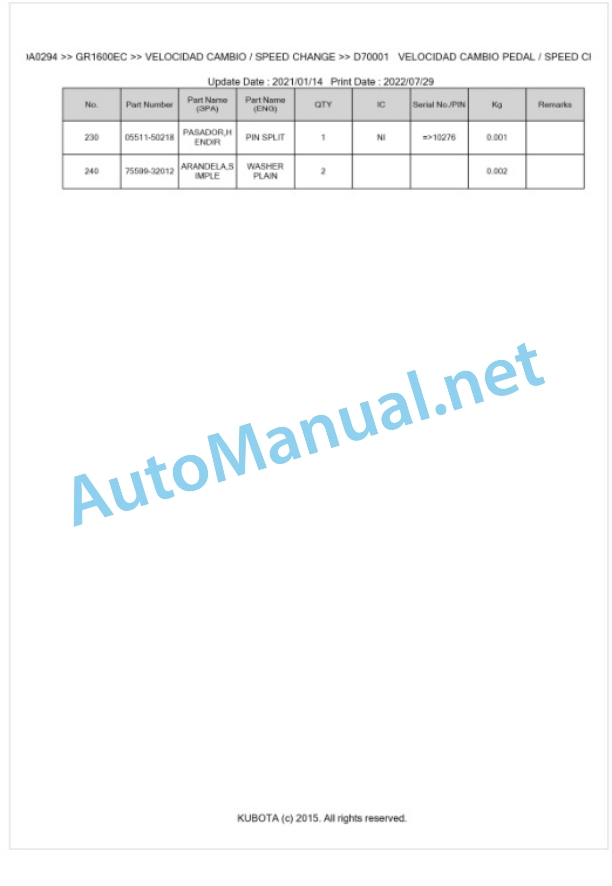 Kubota GR1600EC Parts Manual PDF BKIDA0294 5 Kubota GR1600EC Parts Manual PDF BKIDA0294-5