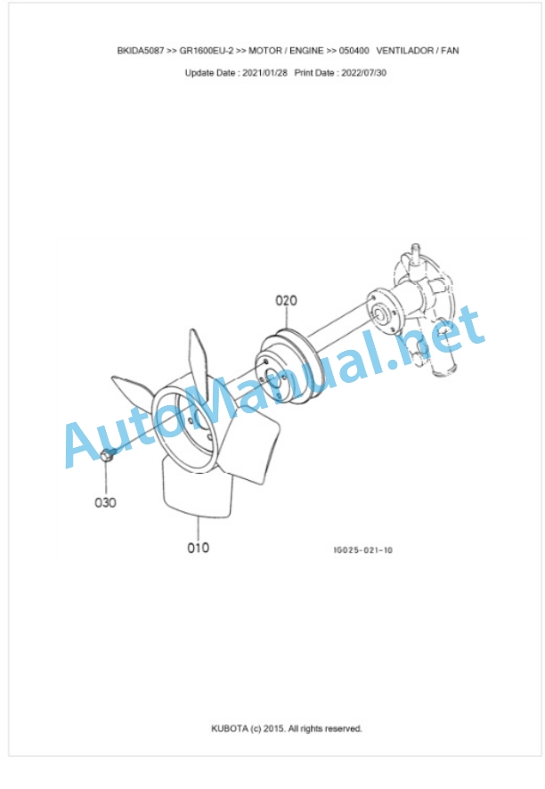 Kubota GR1600EU-2 Parts Manual PDF BKIDA5087 3 Kubota GR1600EU-2 Parts Manual PDF BKIDA5087-3