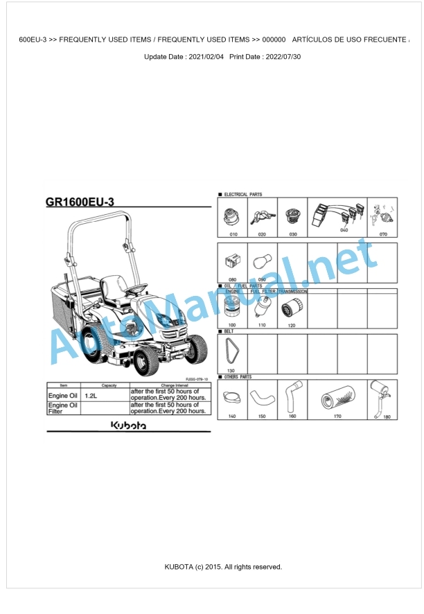 Kubota GR1600EU-3 Parts Manual PDF BKIDA5160 1 Kubota GR1600EU-3 Parts Manual PDF BKIDA5160