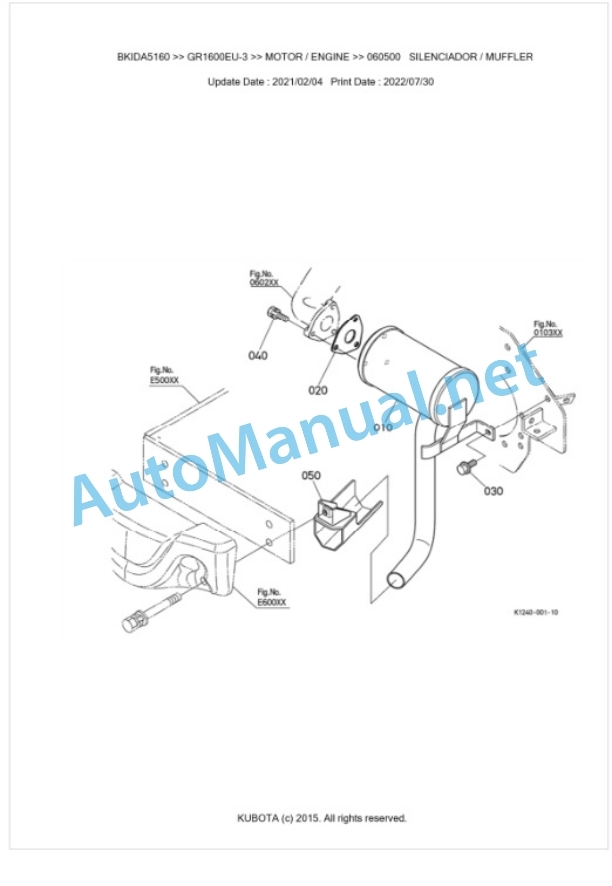 Kubota GR1600EU-3 Parts Manual PDF BKIDA5160 3 Kubota GR1600EU-3 Parts Manual PDF BKIDA5160-3