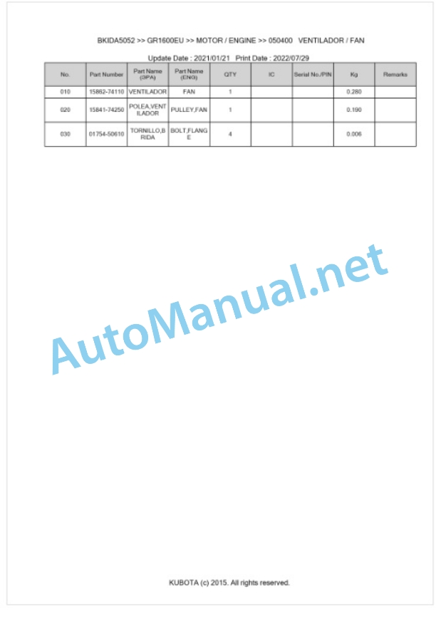 Kubota GR1600EU Parts Manual PDF BKIDA5052 3 Kubota GR1600EU Parts Manual PDF BKIDA5052-3