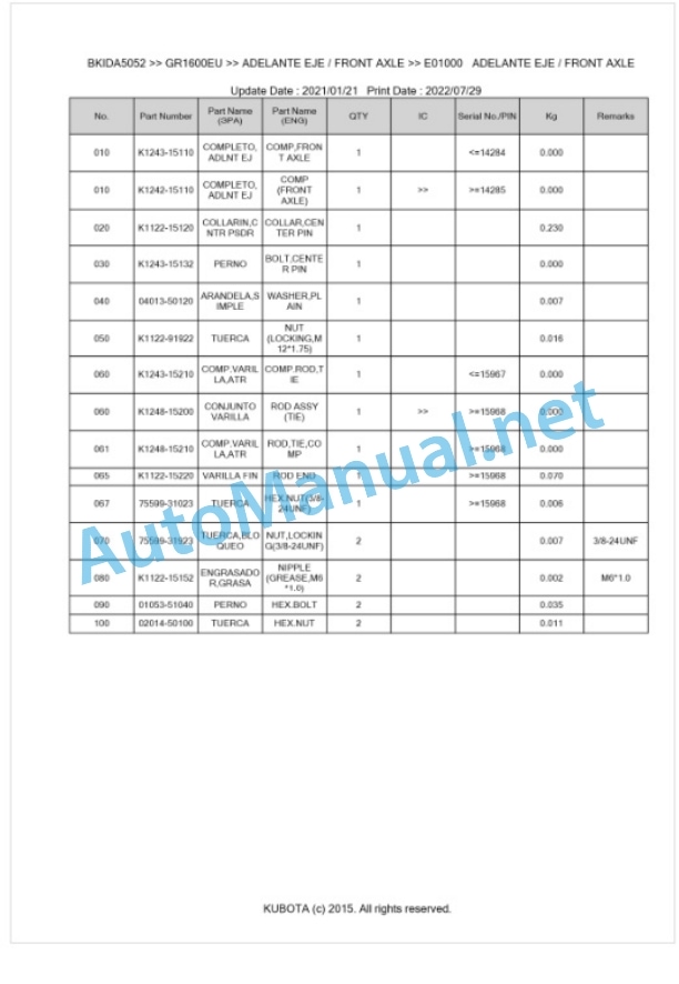 Kubota GR1600EU Parts Manual PDF BKIDA5052 5 Kubota GR1600EU Parts Manual PDF BKIDA5052-5
