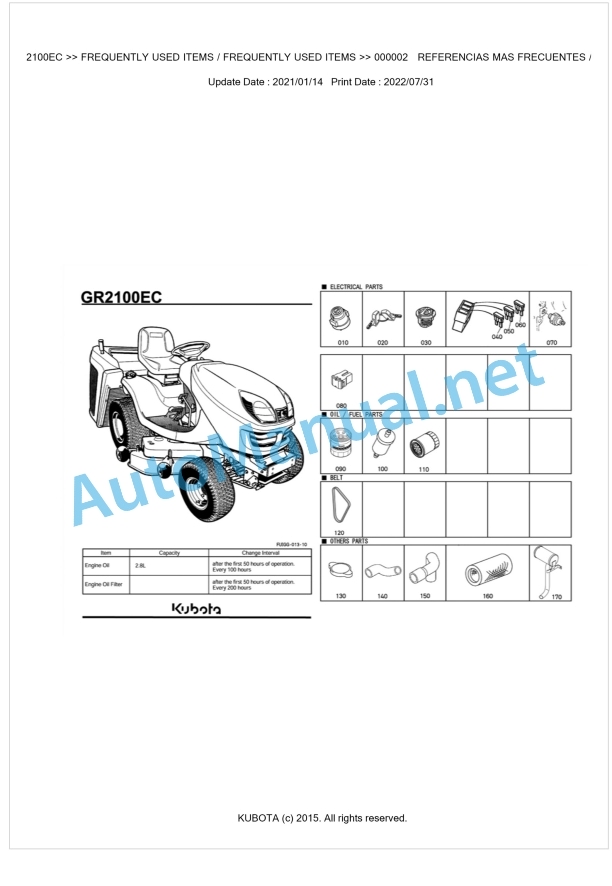 Kubota GR2100EC Parts Manual PDF BKIDA0295 1 Kubota GR2100EC Parts Manual PDF BKIDA0295
